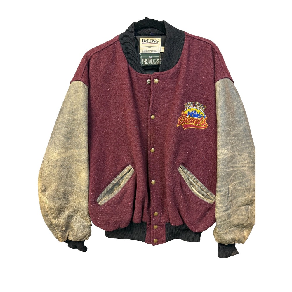 DeLONG Vintage New York‎ Giants Throwbacks Wool Leather Varsity Jacket Maroon L